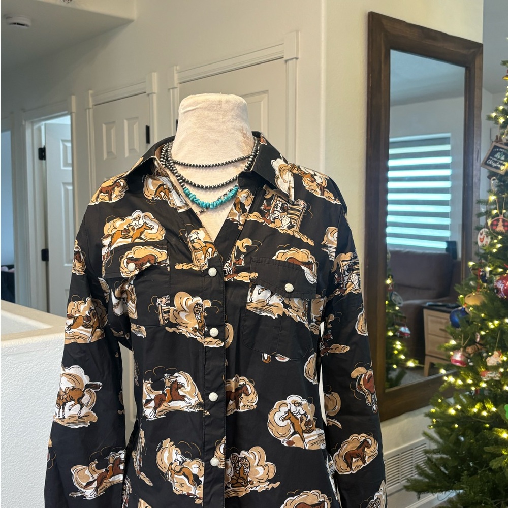 Tasha Polizzi Black and Brown Button Down Shirt